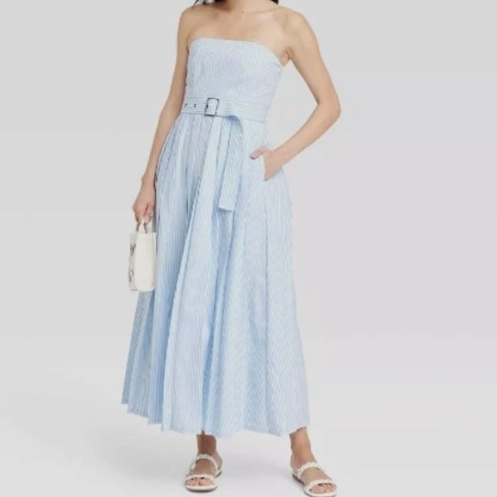 Women's Belted Midi Bandeau Dress